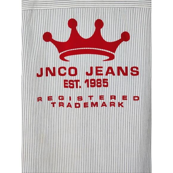 JNCO Shirt Mens Large White Stripe Short Sleeve Button Front Y2K 90s Streetwear - Picture 4 of 16